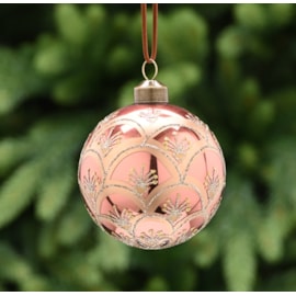 Festive Deep Pink With Gold Swags Glass Bauble 8cm (P049469)