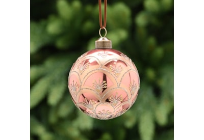 Festive Deep Pink With Gold Swags Glass Bauble 8cm (P049469)