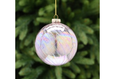 Festive Pink Shimmer Ridge Glass Bauble 10cm (P049475)