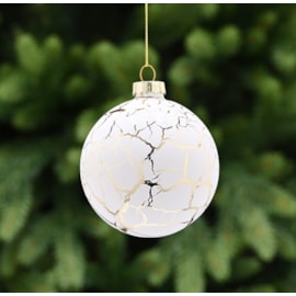 Festive Cream With Gold Crackle Effect Glass Bauble 8cm (P049484)