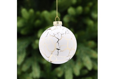 Festive Cream With Gold Crackle Effect Glass Bauble 8cm (P049484)