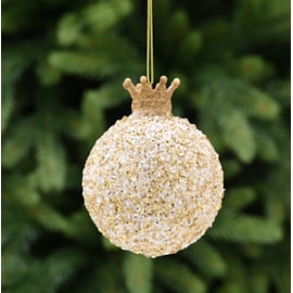 Festive Gold Beaded Ball w Gold Crown Cap Glass Bauble 11cm (P049487)