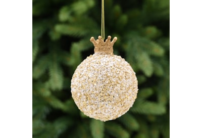 Festive Gold Beaded Ball With Gold Crown Cap Glass Bauble 11cm (P049487)