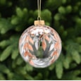 Festive Clear With Copper Leaf Design Glass Bauble 10cm (P049491)