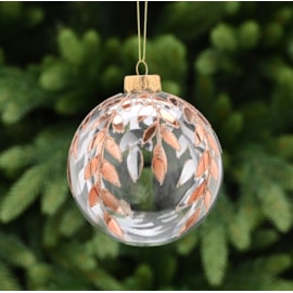 Festive Clear With Copper Leaf Design Glass Bauble 10cm (P049491)