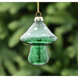 Festive Hanging Green Glass Mushroom 9cm (P049501)
