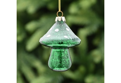 Festive Hanging Green Glass Mushroom 9cm (P049501)