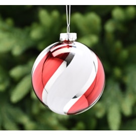 Festive Silver Thick Red/white Stripes Glass Bauble 10cm (P049516)