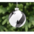 Festive Silver Thick Black/white Stripes Glass Bauble 10cm (P049519)