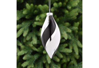 Festive Silver Glass Drop With Thick Black/white Stripes 17cm (P049521)