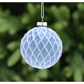 Festive Blue w Silver Glitter Glass Bauble 8cm (P049537)