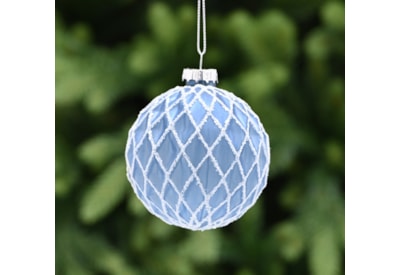 Festive Blue With Silver Glitter Glass Bauble 8cm (P049537)