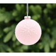 Festive Pink Frosted With White Snowflake Glass Bauble 8cm (P049540)