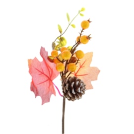 Festive Autumn Orange/leaves/berries/pinecone Pick 29cm (P049627)