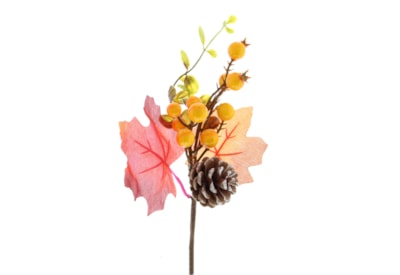 Festive Autumn Orange/leaves/berries/pinecone Pick 29cm (P049627)