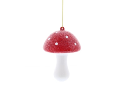 Festive Plastic Red/white Frosted Mushroom 9cm (P049676)