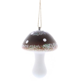 Festive Plastic Brown/white Glitter Mushroom 9cm (P049681)