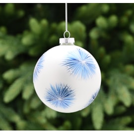 Festive Pearl White With Blue Firework Glass Bauble 10cm (P049726)