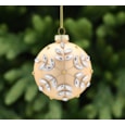 Festive Gold With Silver Gem Leaves Glass Bauble 8cm (P049745)