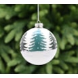 Festive Pearl Wht With Green Trees Glass Bauble 10cm (P049746)