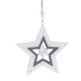 Festive Hanging White/blue Wood Star 12cm (P049941)