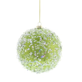 Festive Shiny Green Ice Encrusted Bauble 10cm (P050660)