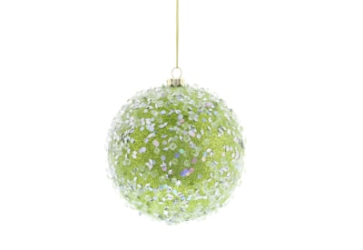 Festive Shiny Green Ice Encrusted Bauble 10cm (P050660)