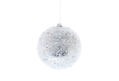 Festive Shiny Silver Ice Encrusted Bauble 10cm (P050662)