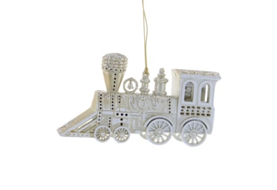 Festive Hanging Matt Gold/white Glitter Acrylic Train 12cm (P051151)