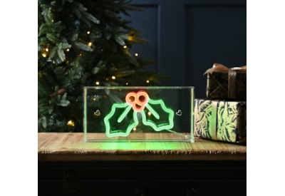 Festive Red/green Neon Flex Holly Sign Usb 30cm (P051282)