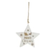 Festive Hanging White Wooden Cut Out Star 12cm (P051388)