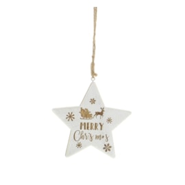 Festive Hanging White Wooden Cut Out Star 12cm (P051388)
