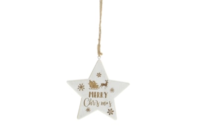 Festive Hanging White Wooden Cut Out Star 12cm (P051388)