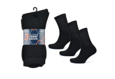 Mens 3 Pack Plain Black Sport Socks (SK103)