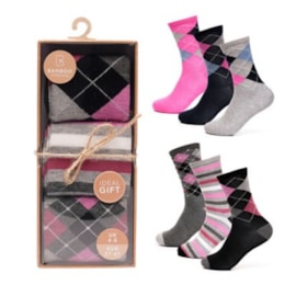 Ladies 3pk Bamboo Argyle Socks In Gift Box (SK1141)