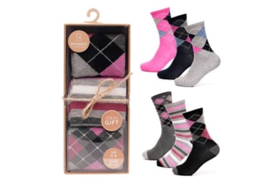 Ladies 3pk Bamboo Argyle Socks In Gift Box (SK1141)