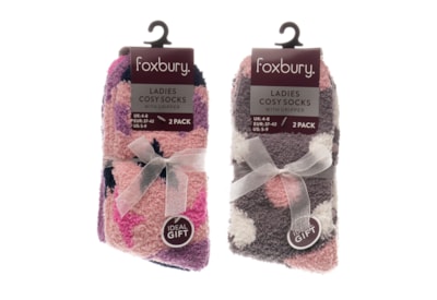 Ladies 2pk Design Cosy Socks With Gripper (SK1249)