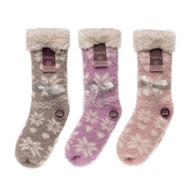 Ladies Fairisle Print Cosy Slipper Socks (SK1258)