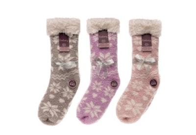 Ladies Fairisle Print Cosy Slipper Socks (SK1258)