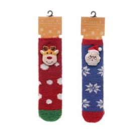 Ladies 3d Face Novelty Xmas Socks w Gripper (SK1263)