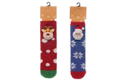 Ladies 3d Face Novelty Xmas Socks w Gripper (SK1263)