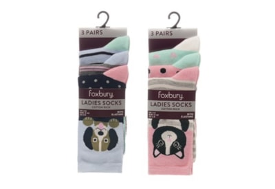 Ladies 3pk Animal Cat & Dog Design Socks (SK1269)