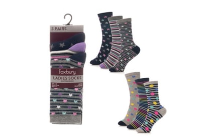 Ladies 3pk Design Socks Star/stripe/spot (SK1271)