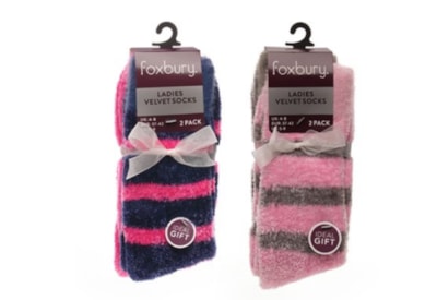 Ladies 2pk Stripe Chenille Velvet Socks (SK1274)