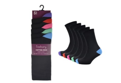 Ladies 5pack Contrast Heel& Toe Socks (size Uk4-7) (SK241)