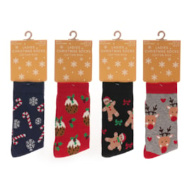 Ladies Cotton Rich Christmas Design Socks (SK254)