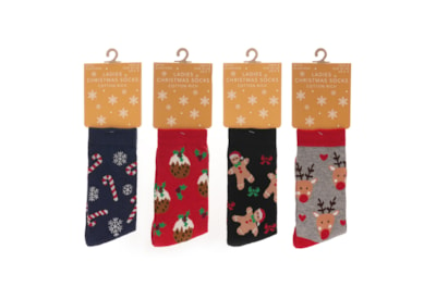 Ladies Cotton Rich Christmas Design Socks (SK254)