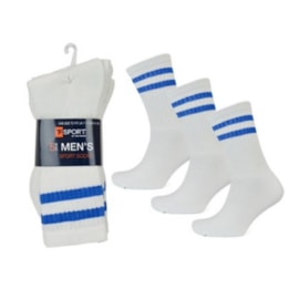 Rjm Mens 5pk White Sport Socks w Stripes (SK694)