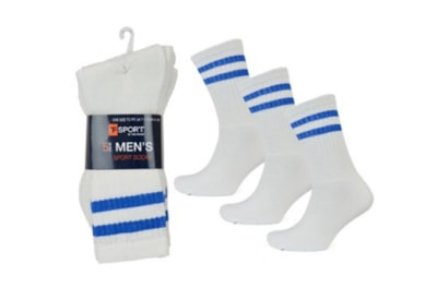 Rjm Mens 5pk White Sport Socks w Stripes (SK694)