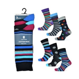 Mens 3pk Spot/stripe Design Socks (SK873)